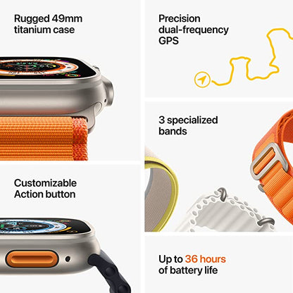 Apple Watch Ultra [GPS + Cellular 49mm] Smart Watch w/Rugged Titanium Case & Green Alpine Loop Medium. Fitness Tracker, Precision GPS, Action Button, Extra-Long Battery Life, Brighter Retina Display