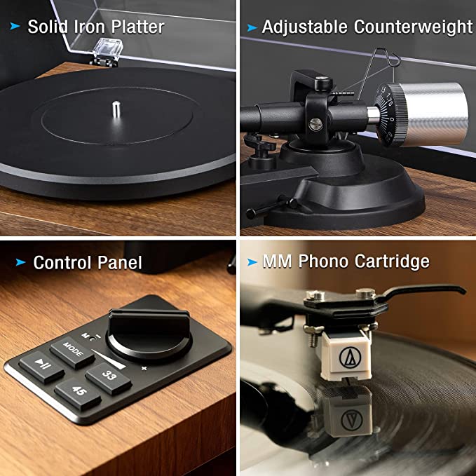 1 BY ONE Bluetooth Turntable HiFi System with Bookshelf Speakers